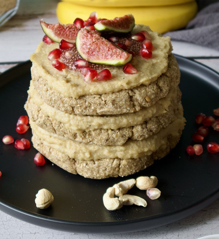 triple layered oat cake with figs cherries and pomegranate recipe