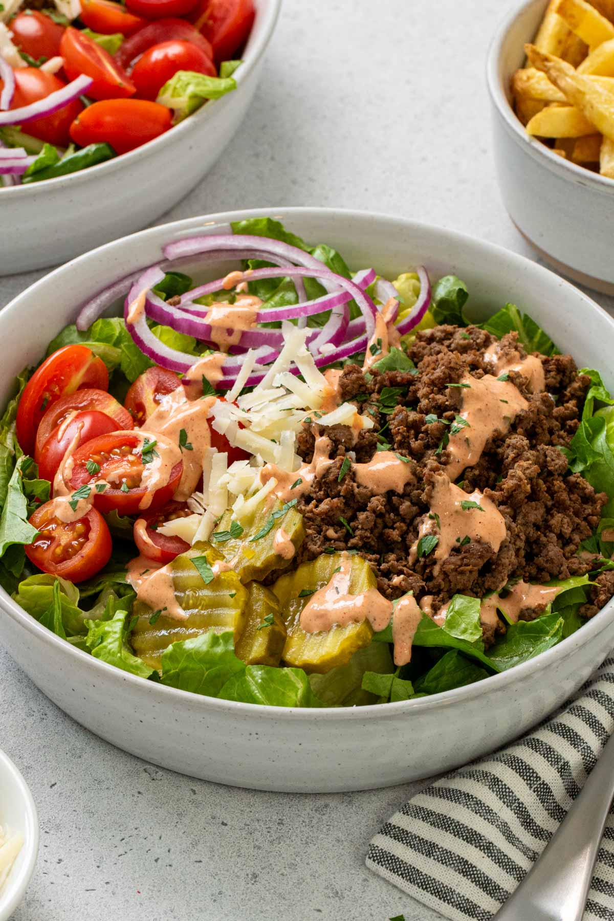 burger and bowl